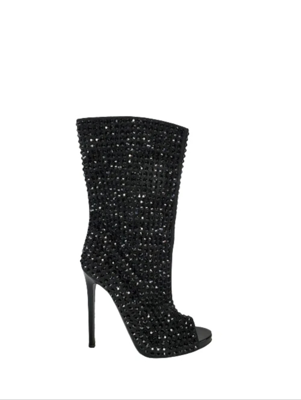 Philipp Plein Studded Spiked Peep Toe Mid Calf Stiletto Boots